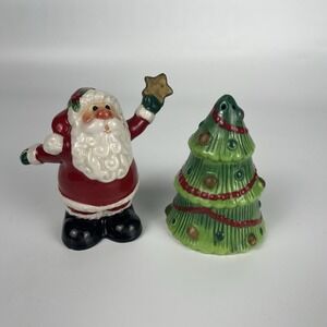 Vtg Fitz and‎ Floyd Salt Pepper Shakers Santa Claus Star Xmas Tree Ceramic Decor